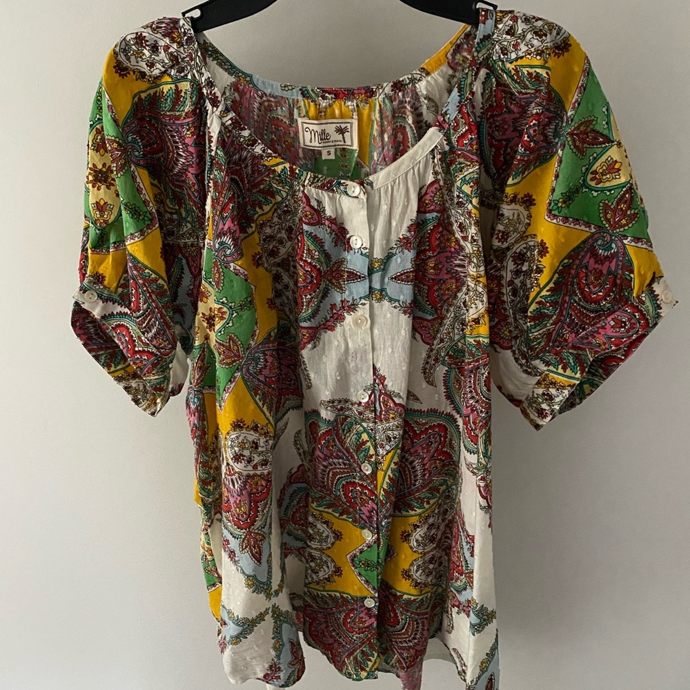 Mille Entro Multicolor Paisley Blouse.  Size S.  100% cotton.  New with no tags.
